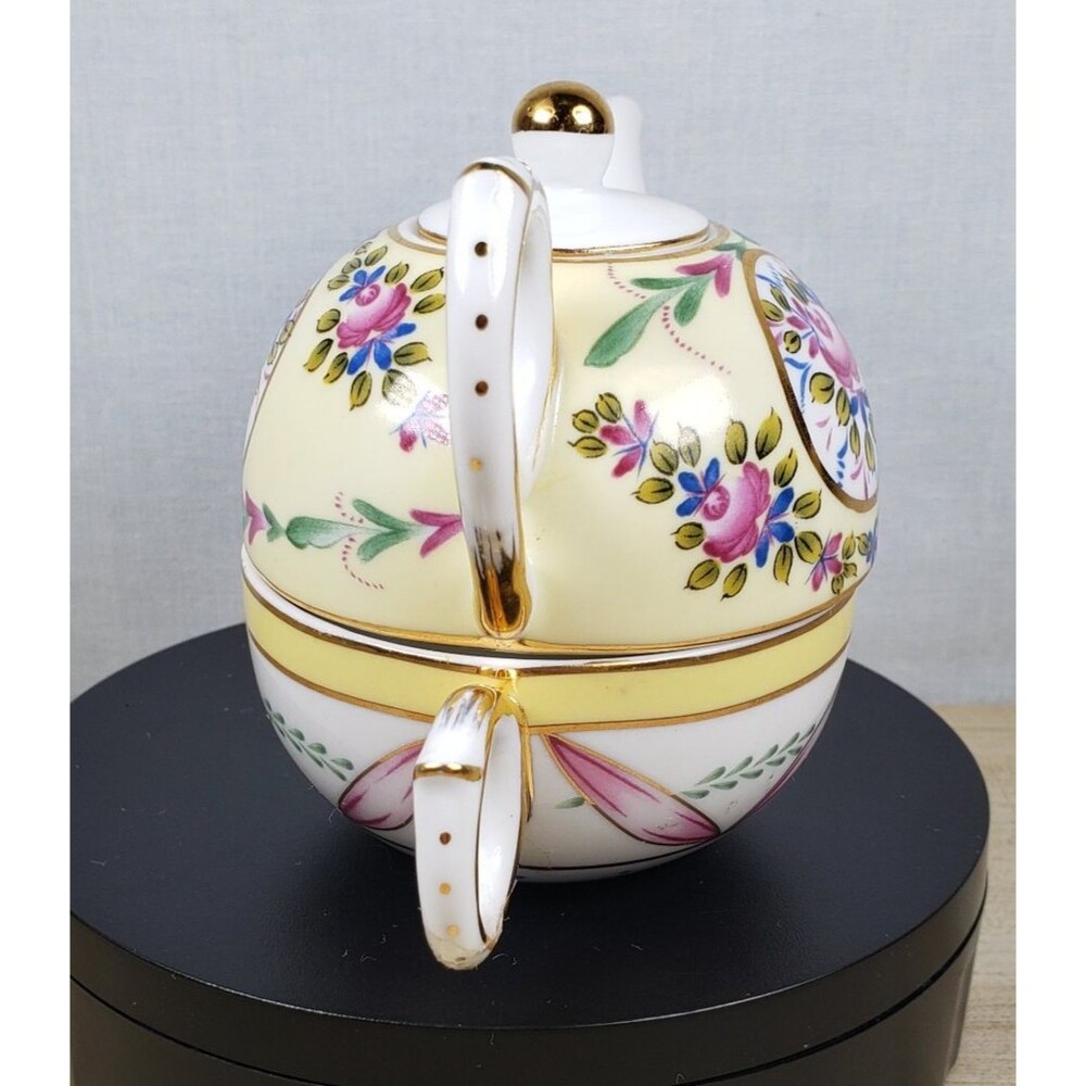 Vintage Nantucket Single Serve Teapot With Lid And Teacup Yellow Floral 4” Tall - Picture 9 of 16